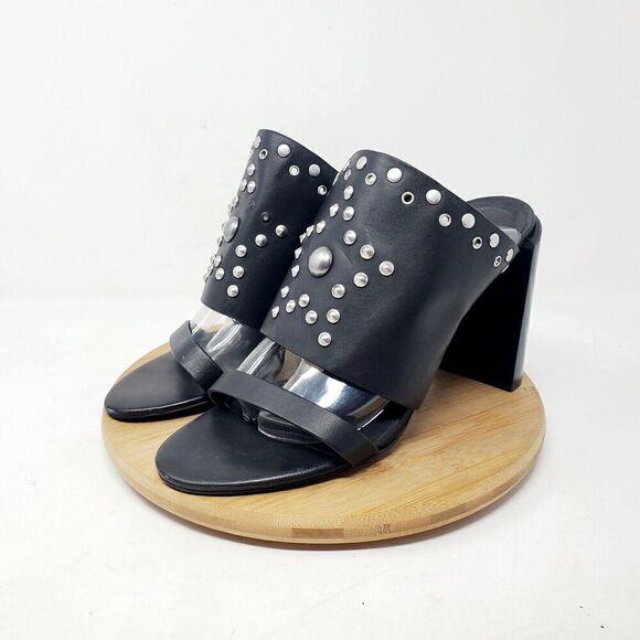 See by Chloe Bootie Women 40.5 Black Leather Studded Star Open Toe Heeled Sandal - Picture 1 of 12